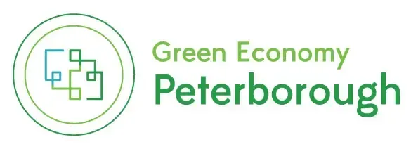 A green economy peterborough logo and a project of green up logo