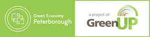 A green economy peterborough logo and a project of green up logo