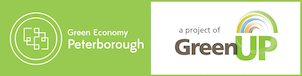 a green economy peterborough logo and a project of green up logo