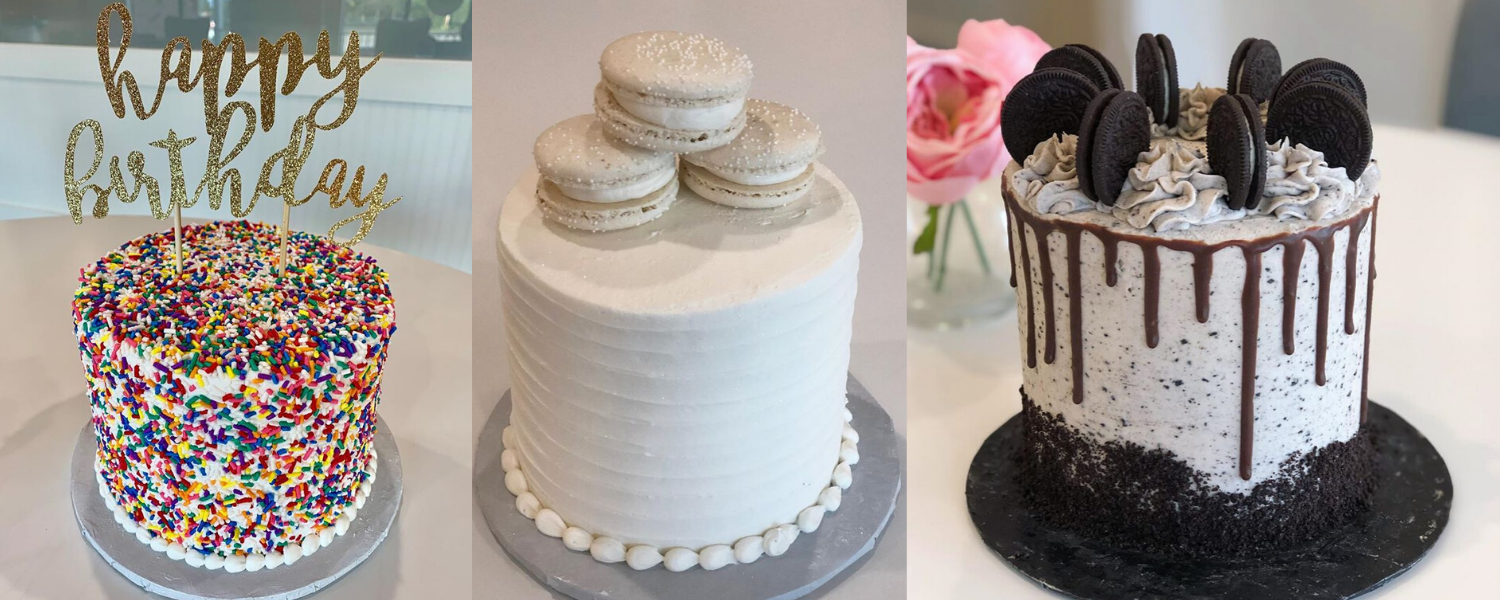 birthday cake, cake with macaroons, and oreo cake