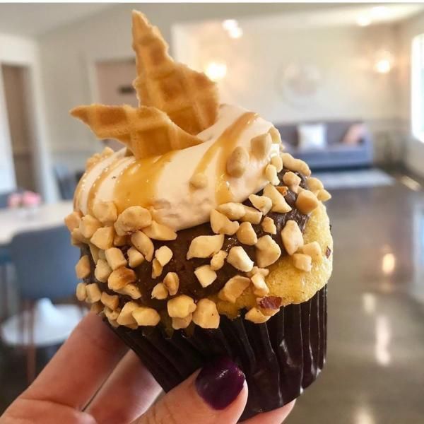 cupcake with peanuts and ice cream cone