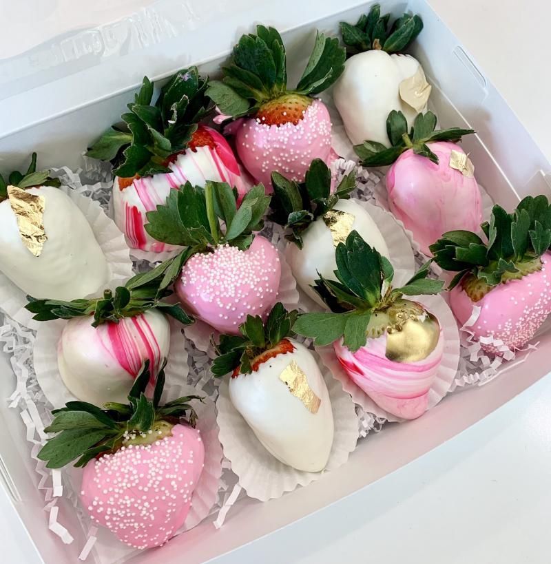 pink chocolate covered strawberries