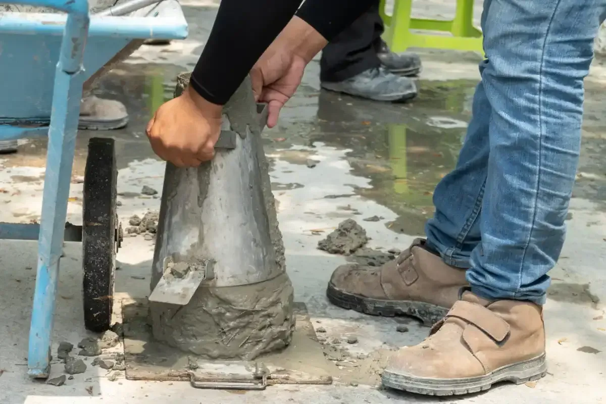 concrete worker performing slump test