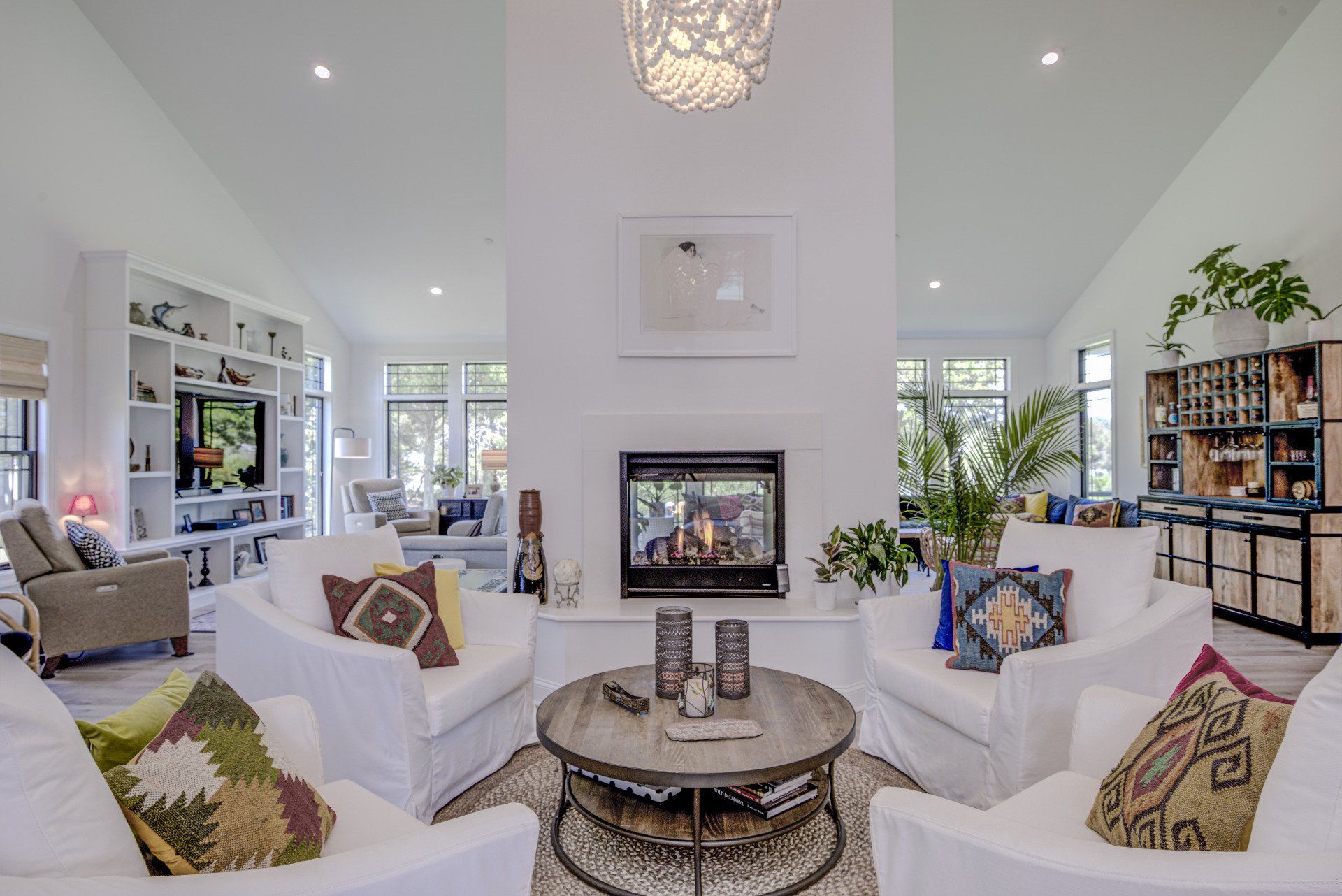 Large living room with wood ceiling treatment | Bay to Beach Builders | Greenwood, DE 19950