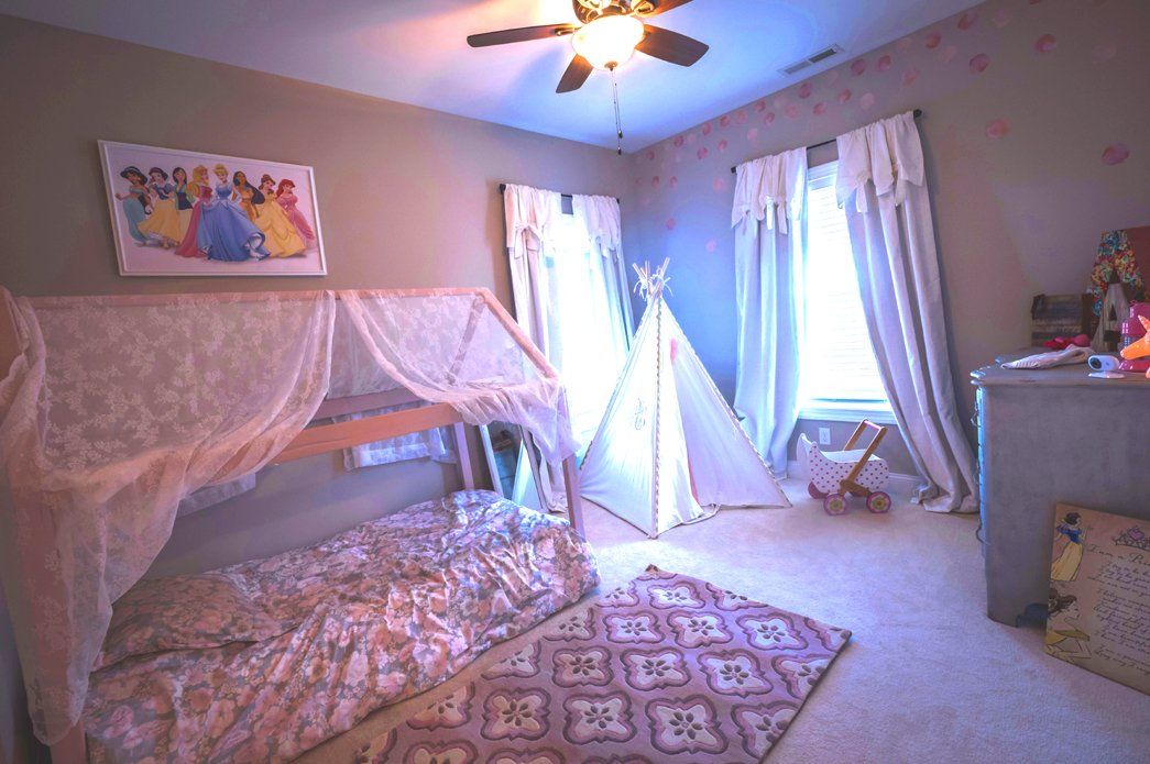 Pink Bedroom with bed and play tent | Bay to Beach Builders | Greenwood, DE 19950