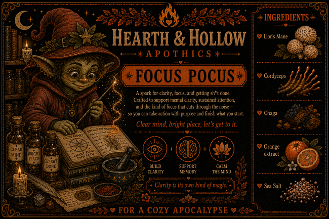 FOCUS POCUS: Lion's mane, cordyceps, chaga, orange extract, sea salt