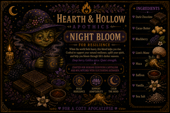 NIGHT BLOOM: Blackberry, Lion's mane, maca, saffron, sea salt