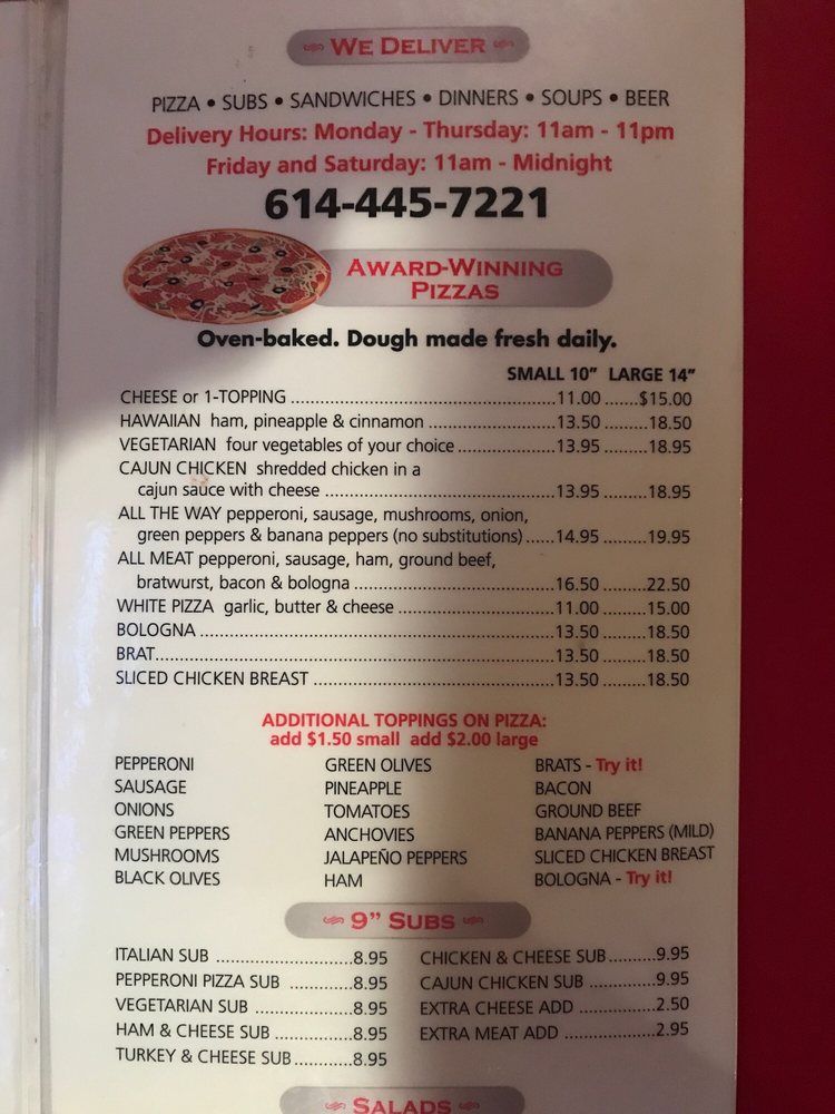 Menu On The Table — Columbus, OH — Plank's Cafe & Pizzeria