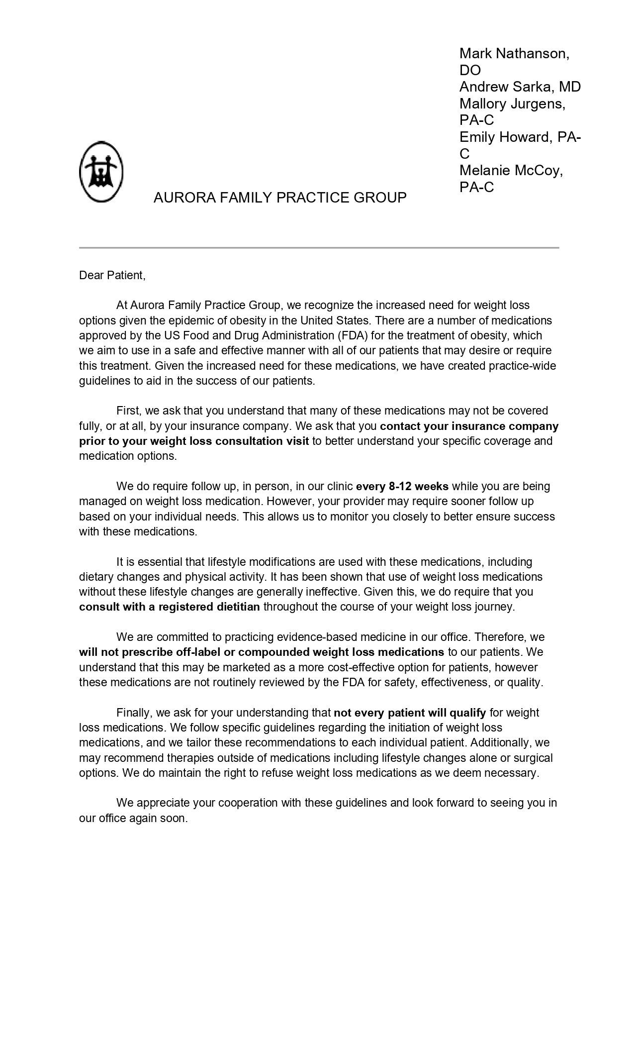 Website Letter — Aurora, CO — Aurora Family Practice Group