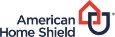 The american home shield logo is a red , white and blue logo with a house.