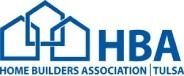 The logo for the home builders association in tulsa is blue and white.