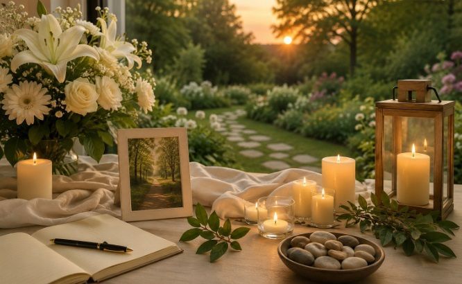 a tranquil garden view, representing thoughtful funeral homes Franklin, IN