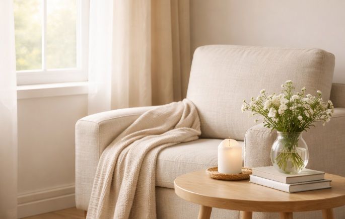 Cozy living room corner with sunlight in Franklin
