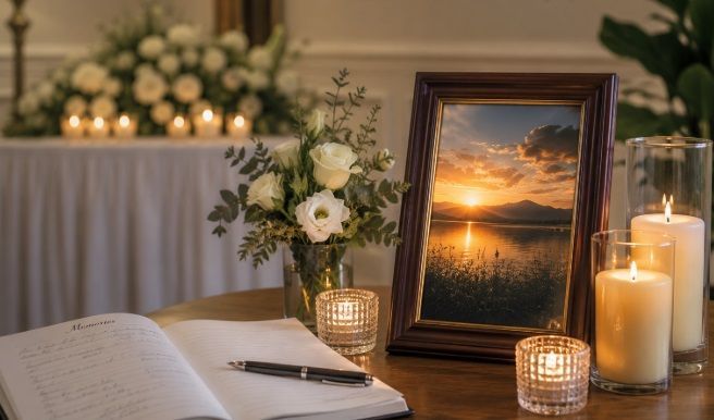 Peaceful candlelit memorial setting for cremation services Greenwood, IN