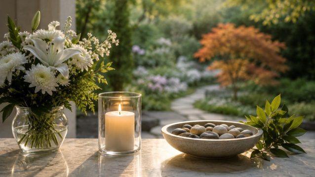 Peaceful cremation services Greenwood, IN with flowers and candlelight