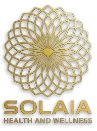 Gold geometric flower logo above the words &ldquo;SOLAIA HEALTH AND WELLNESS&rdquo;