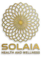 Gold geometric flower logo above the words &ldquo;SOLAIA HEALTH AND WELLNESS&rdquo;