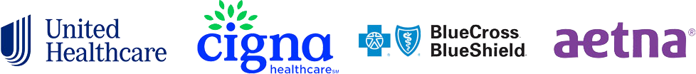 UnitedHealthcare, Cigna, Blue Cross Blue Shield, and Aetna logos in a row