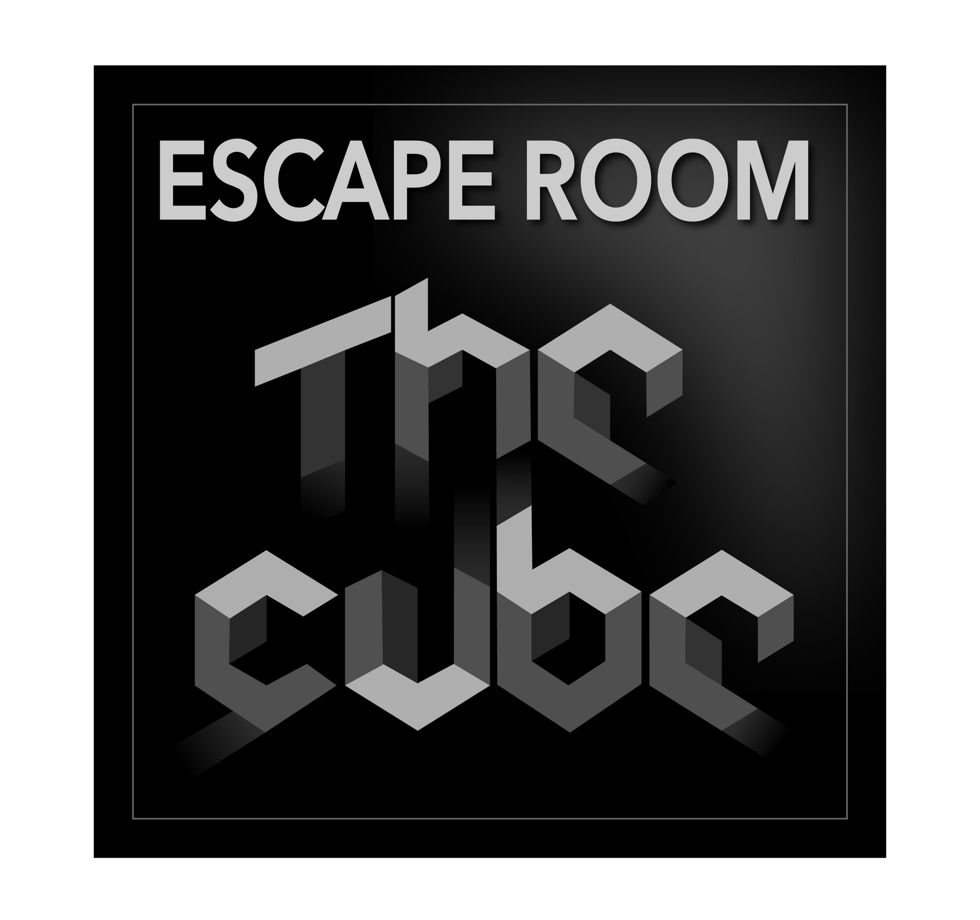 Zwart escape room-bord met gestileerde grijze tekst 