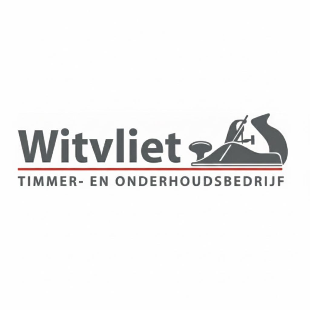 Witvliet-logo met grijze tekst, een rode onderstreping en een klein icoontje van een zagerij/houtzagerij.