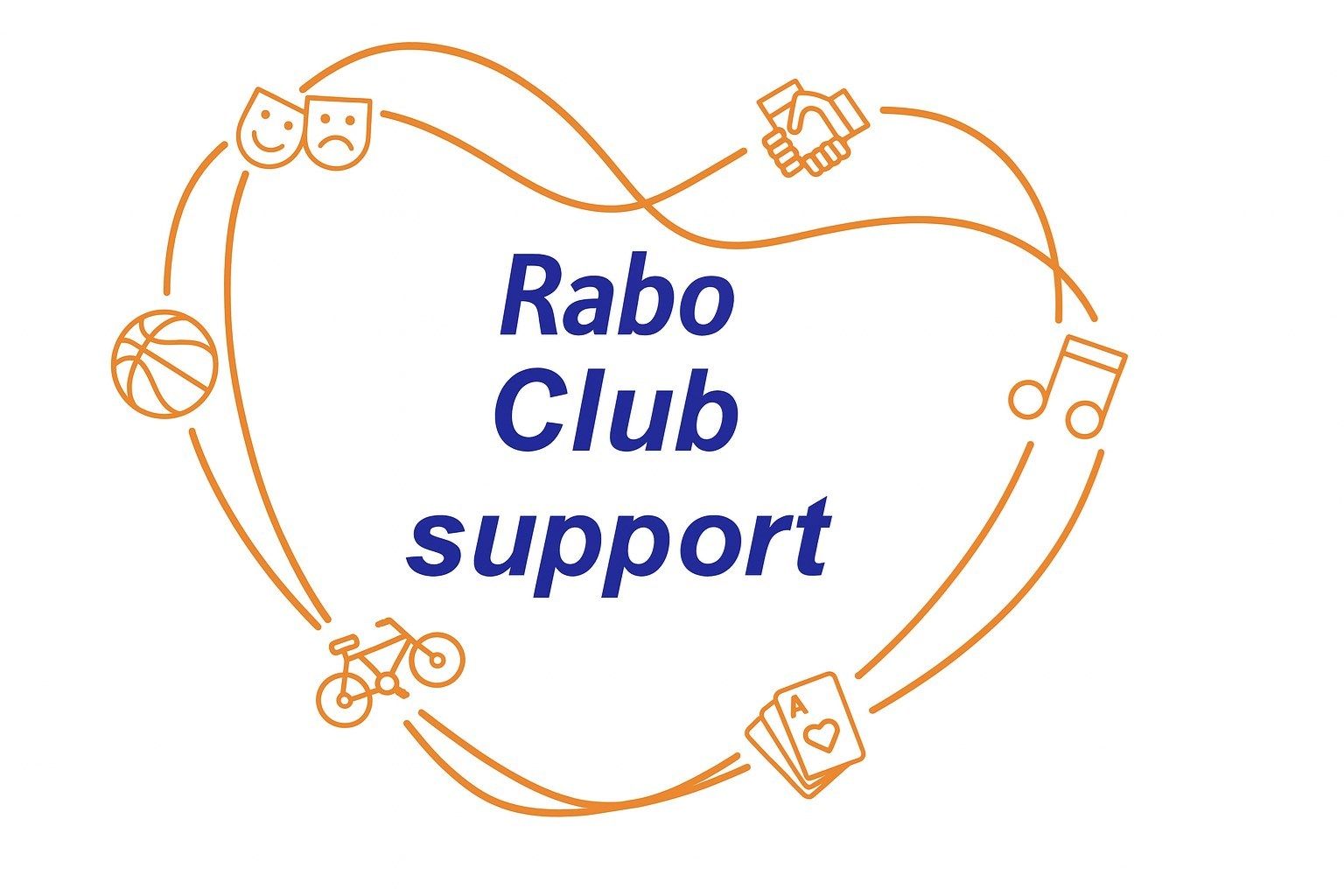 Logo voor Rabo Club Support: een hartvorm met activiteitspictogrammen en tekst.
