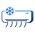 a blue icon of an air conditioner with a snowflake on it .