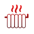 a red icon of a radiator with steam coming out of it .