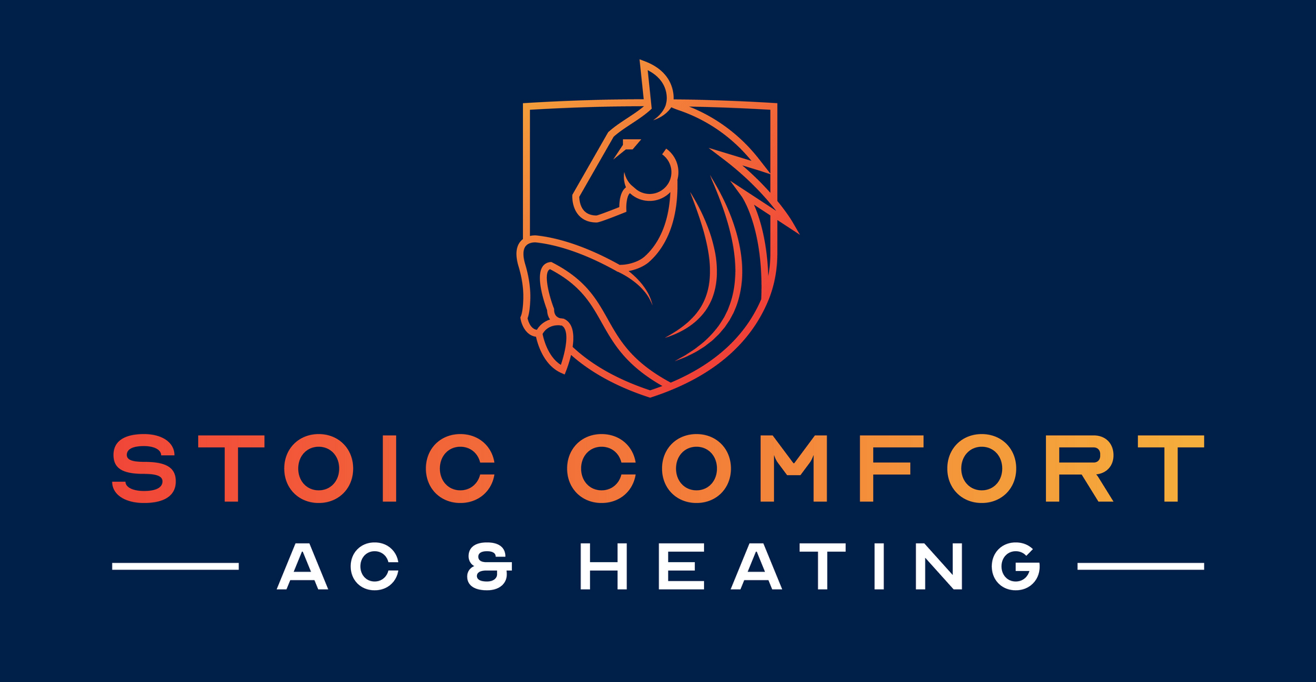 a logo for stoic comfort ac & heating with a horse on a shield