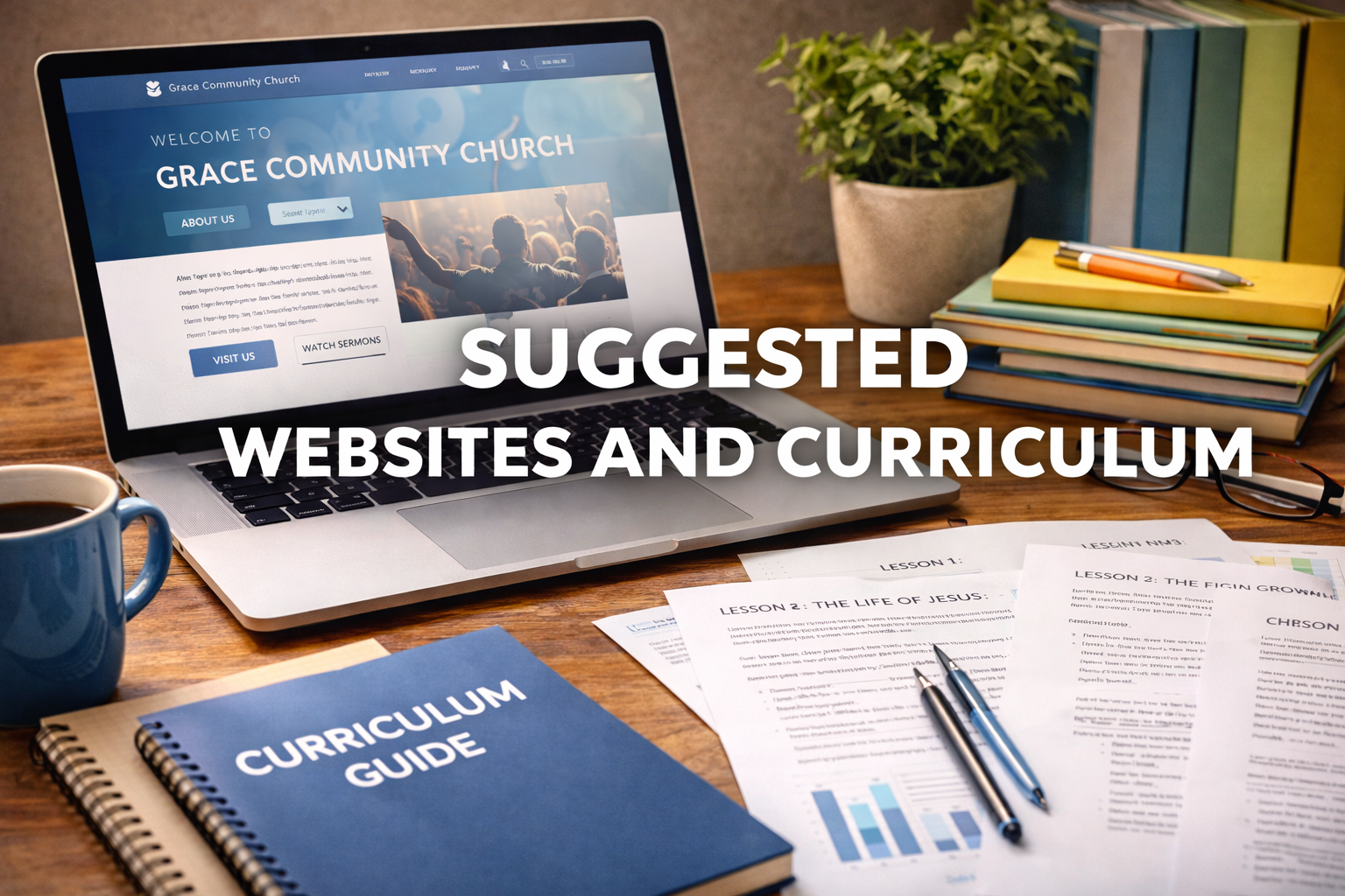 Computer with notebook and writing instruments- blue tint