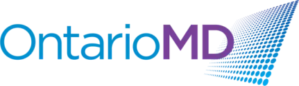 A blue and purple logo for ontario md