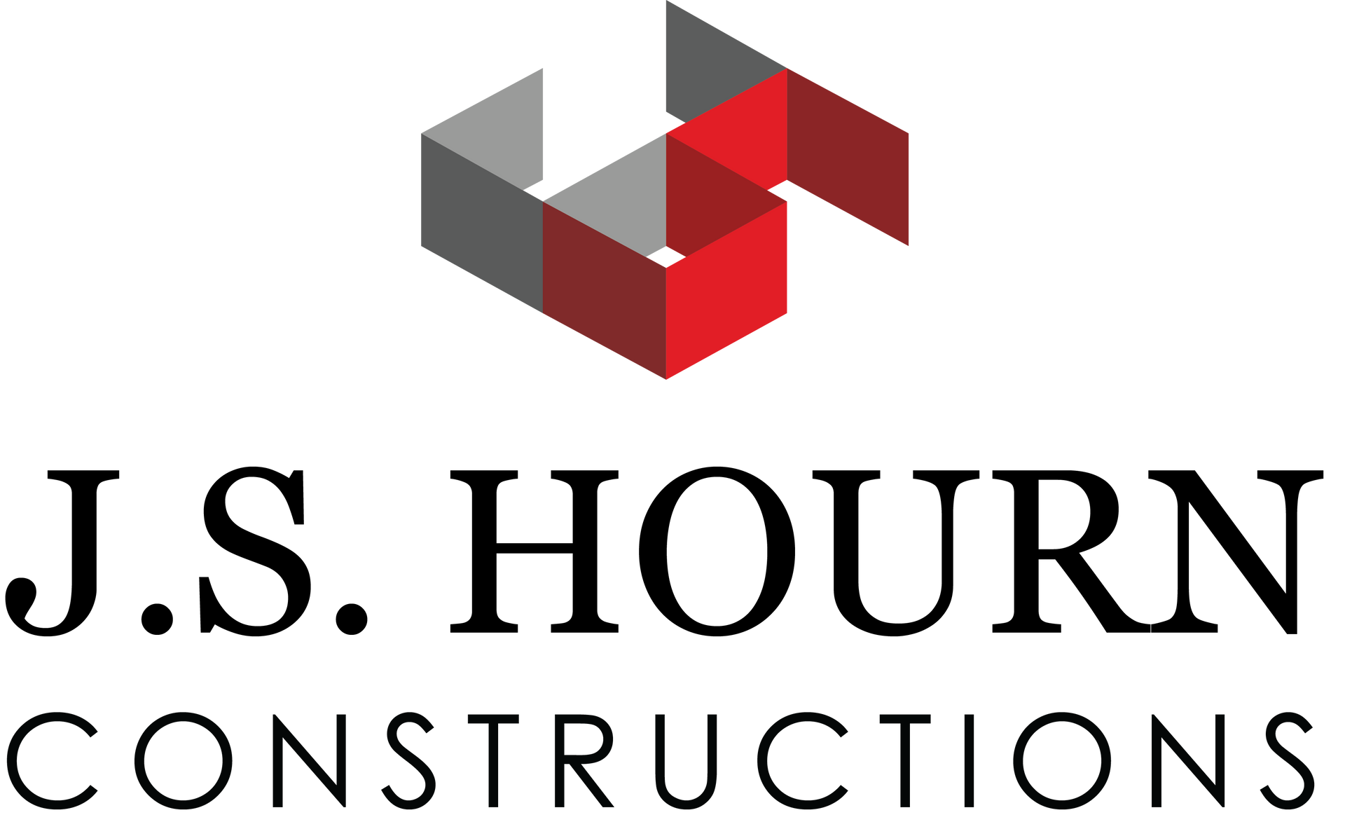 Logo for J.S. Hourn Constructions featuring a geometric, interlocking red and gray icon above the company name.