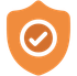 an orange shield with a white check mark inside of it.