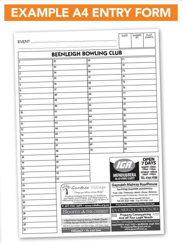 Bowling Club Entry Forms