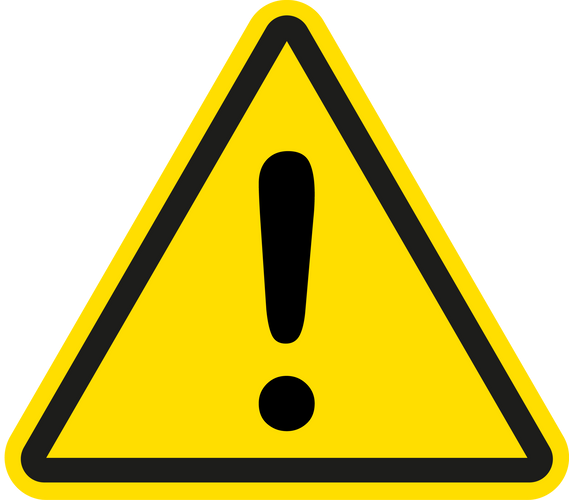 Yellow triangular warning sign with black exclamation point.