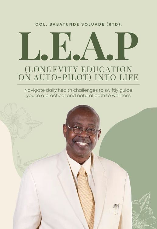 Book cover with a man and the title L.E.A.P.  A pre-launch offer label is visible.