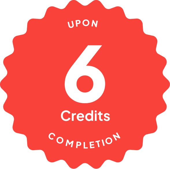 Blue badge with text: 