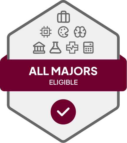 Badge with blue banner: 