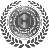 Logo of Metropolitan Savannah Hispanic Chamber of Commerce, in a circular design with a laurel wreath.
