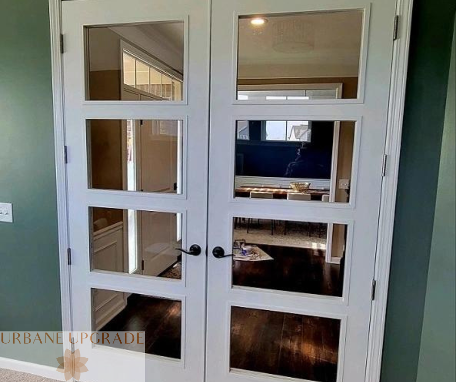 Custom door office double door with glass inset built in Carmel IN by Urbane Upgrade