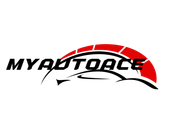 A logo for a company called myautoace with a car and a speedometer.