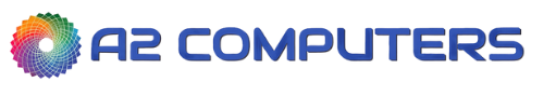 A2 computers logo with a colorful circle in the middle