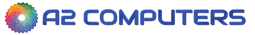 A2 computers logo with a colorful circle in the middle