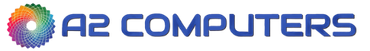 A2 computers logo with a colorful circle in the middle
