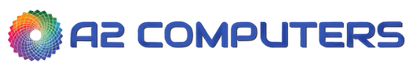 A2 computers logo with a colorful circle in the middle