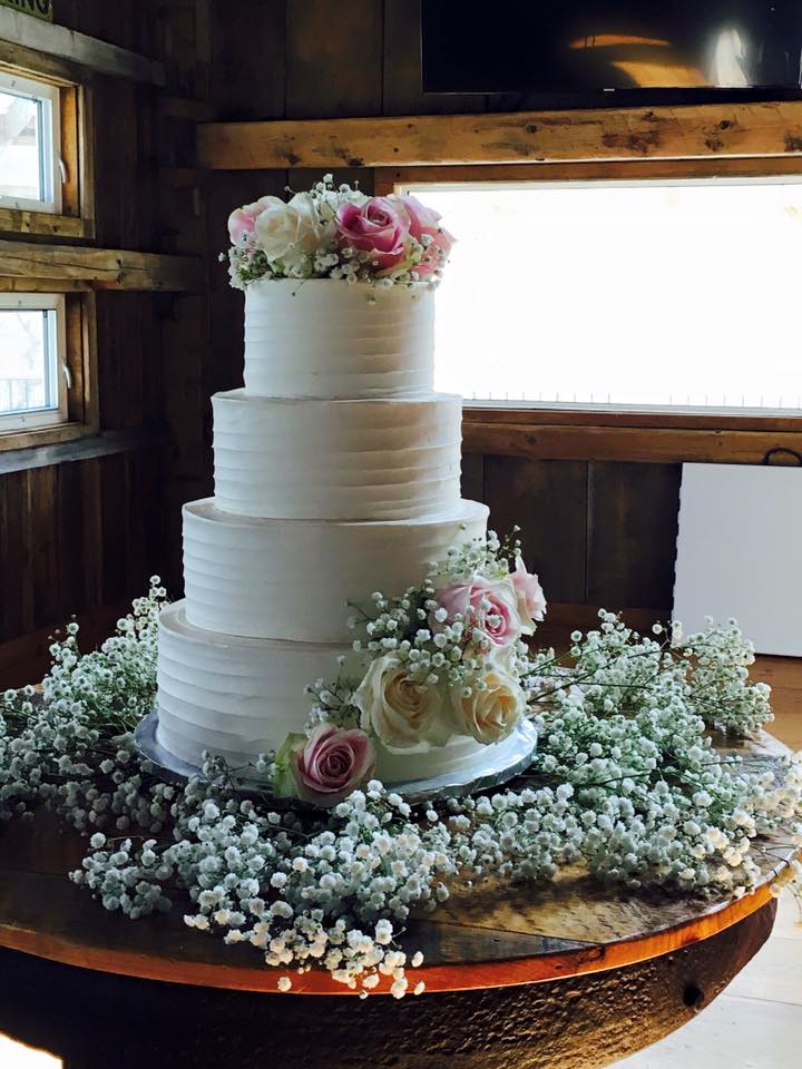 White Wedding Cake With Flowers — Beverly, MA — Flour(ish) Bake Shoppe
