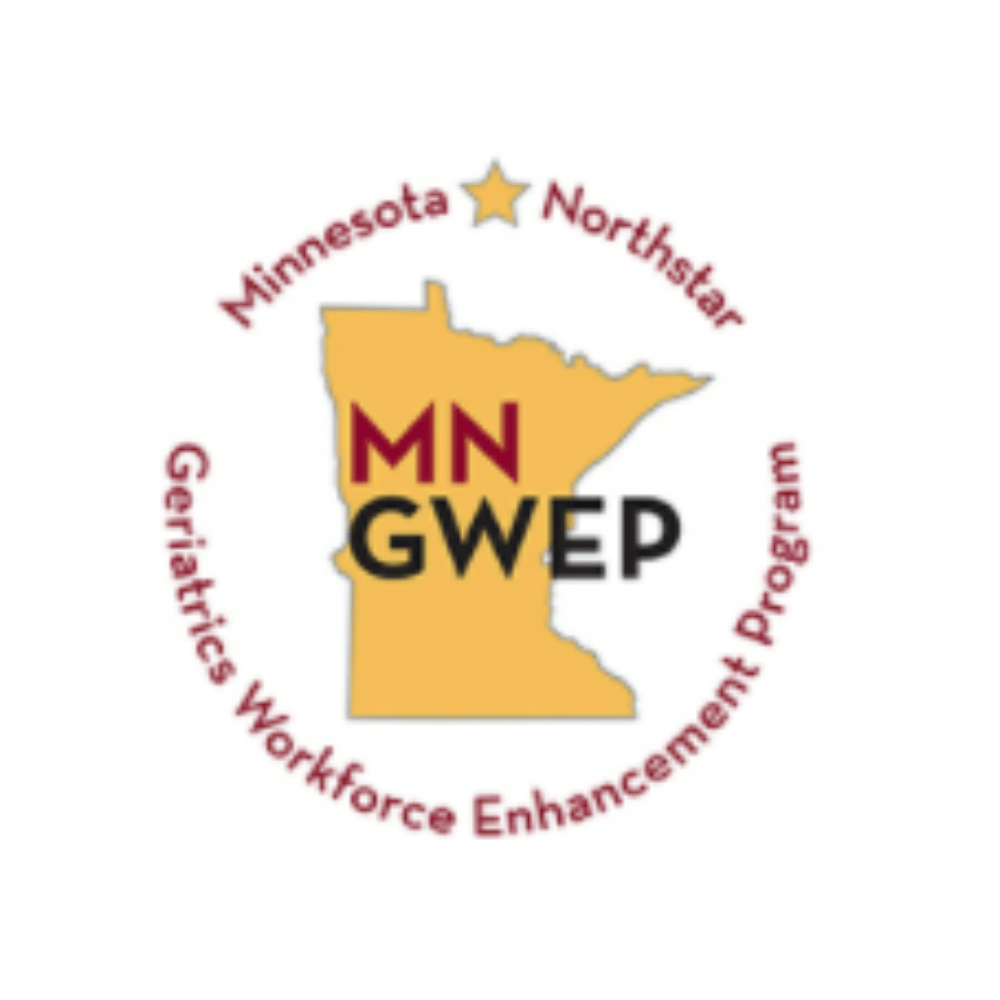 Minnesota Northstar Geriatrics Workforce Enhancement Program logo featuring a gold outline of the state of Minnesota