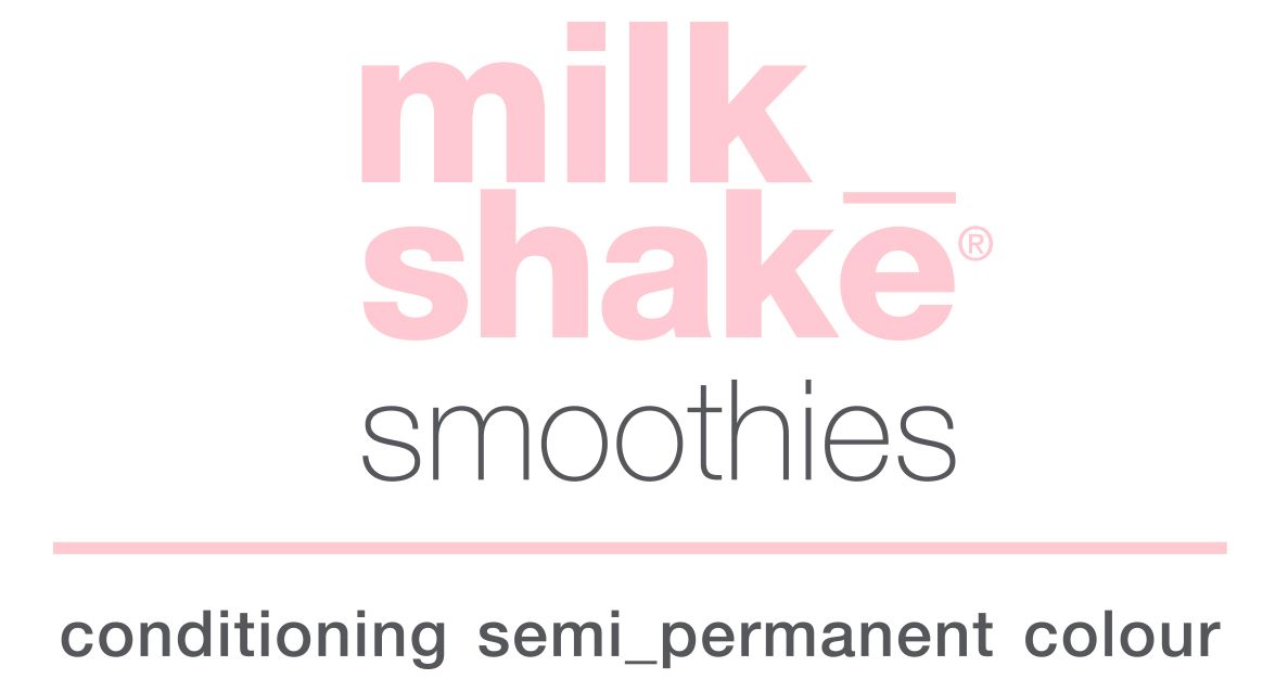 A pink and white logo for milk shake smoothies
