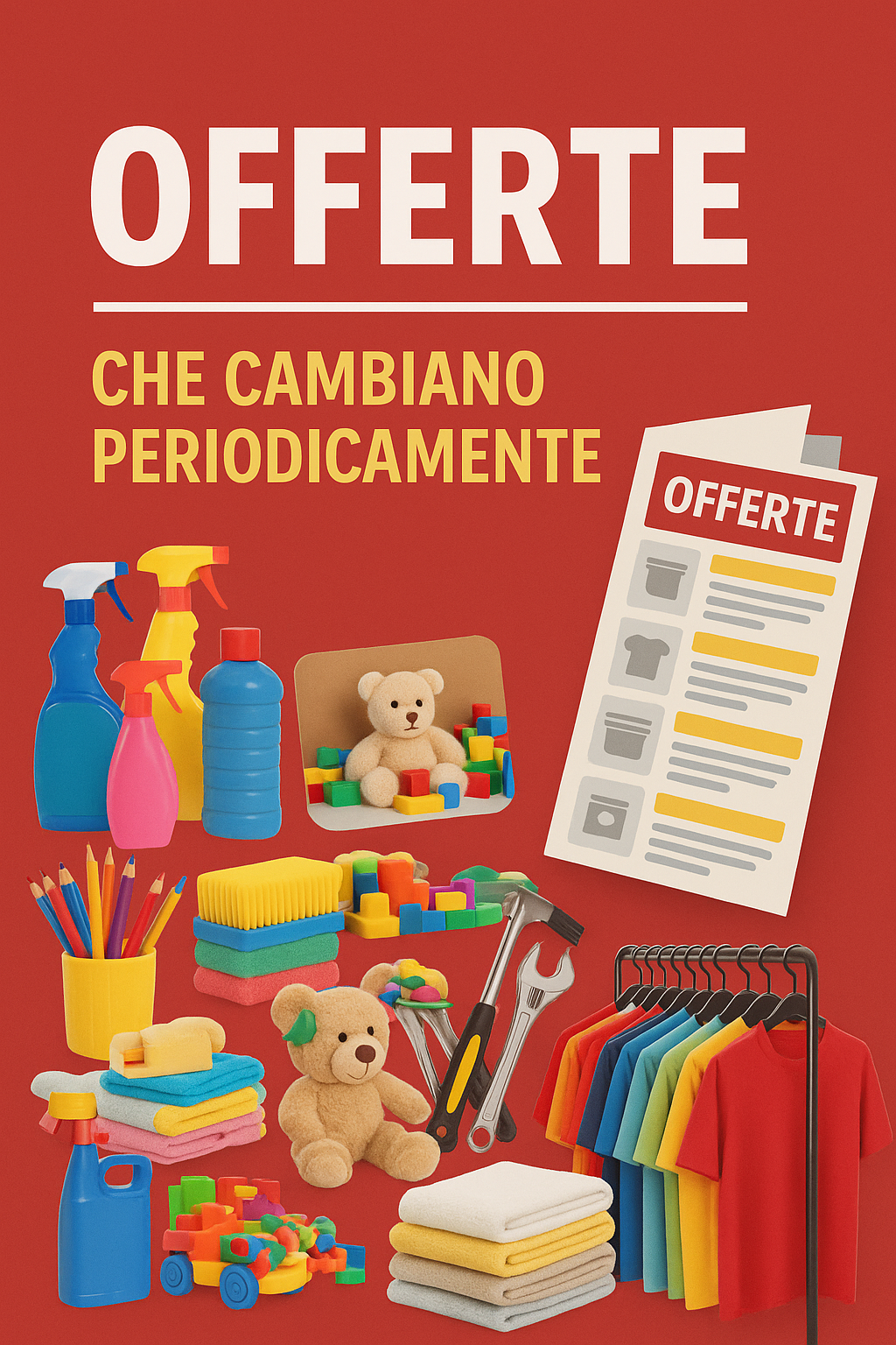 Grafica promozionale rossa con testo