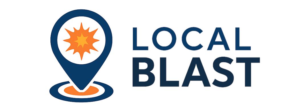 Local Blast logo featuring a location pin with sunburst – real-time voucher app for local businesses