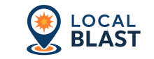 Local Blast logo featuring a location pin with sunburst – real-time voucher app for local businesses